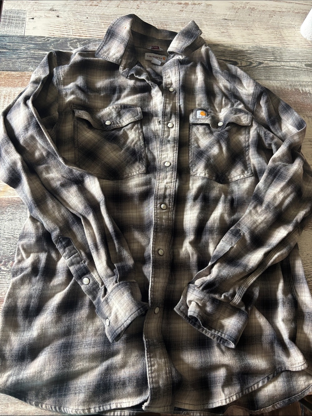 Carhartt Men's Tan and Black Plaid Button-Front Work Shirt